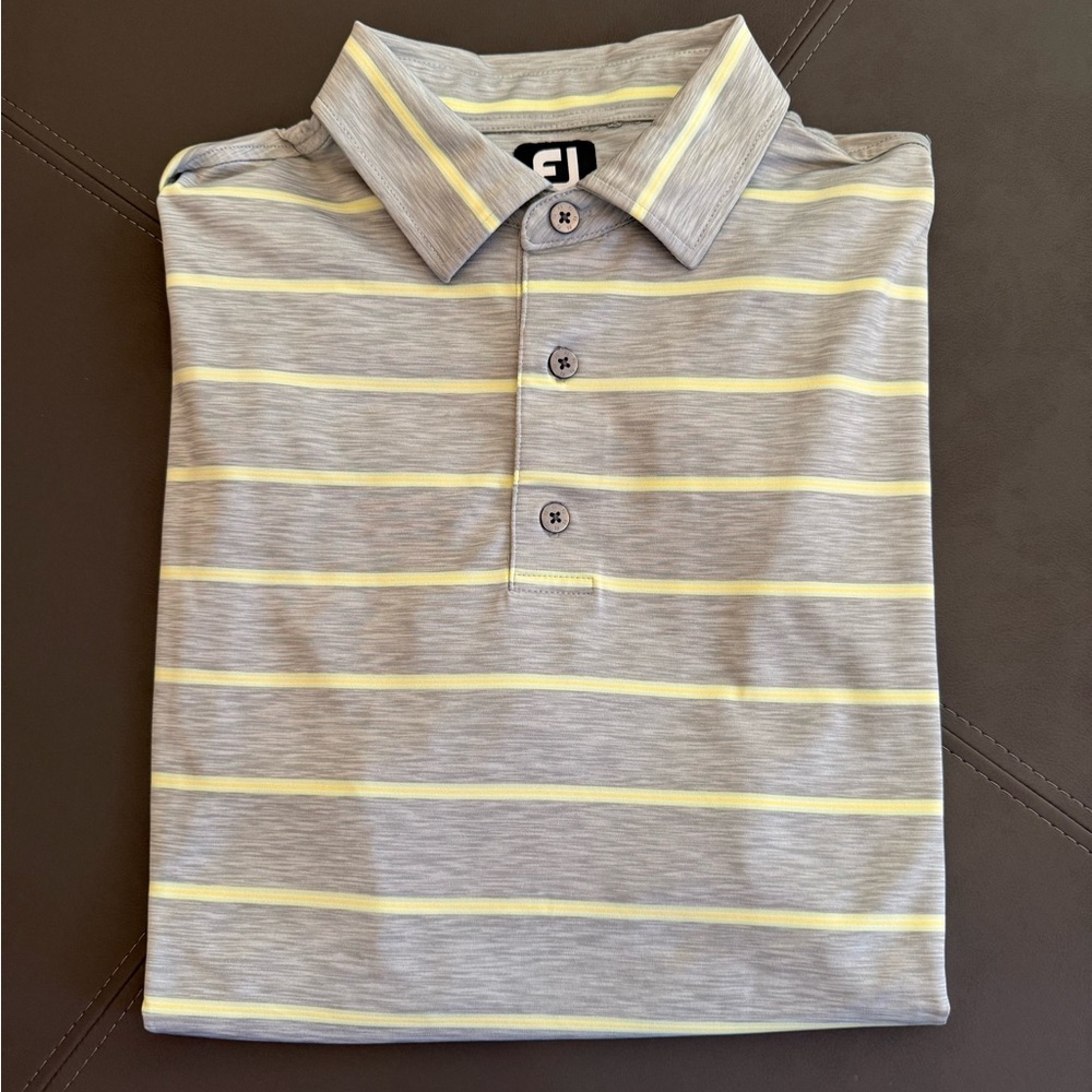 FJ Footjoy Polo Golf Shirt Size XL Gray Yellow Stripes